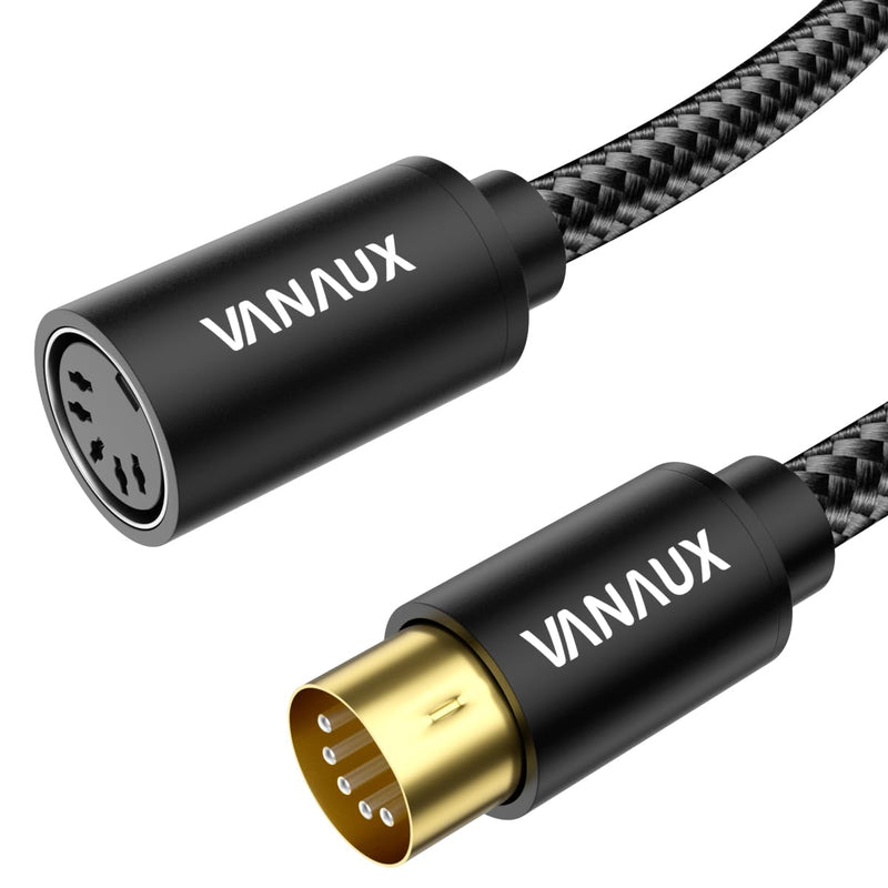 VANAUX MIDI Extension Cable Male to Female 5-Pin MIDI Cable Compatible with MIDI Keyboard, Keyboard Synth, Rack Synth, Sampler, External Sound Card, Sound Source and More-Black (10FT/3M) 10FT/3M