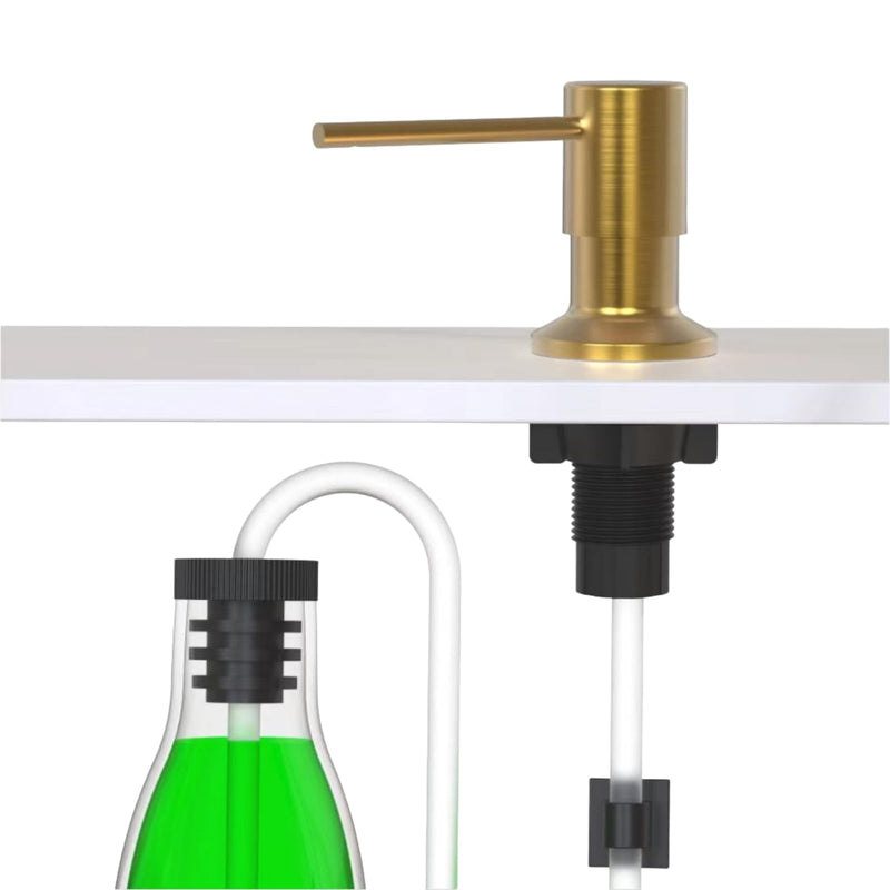 Brushed Gold Soap Dispenser for Kitchen Sink, Built in Soap Dispensers, Stainless Steel Sink Soap Dispenser or Lotion Dispenser Pump with 47" Extension Tube Kit, Upgraded Metal Check Valve Brushed Gold