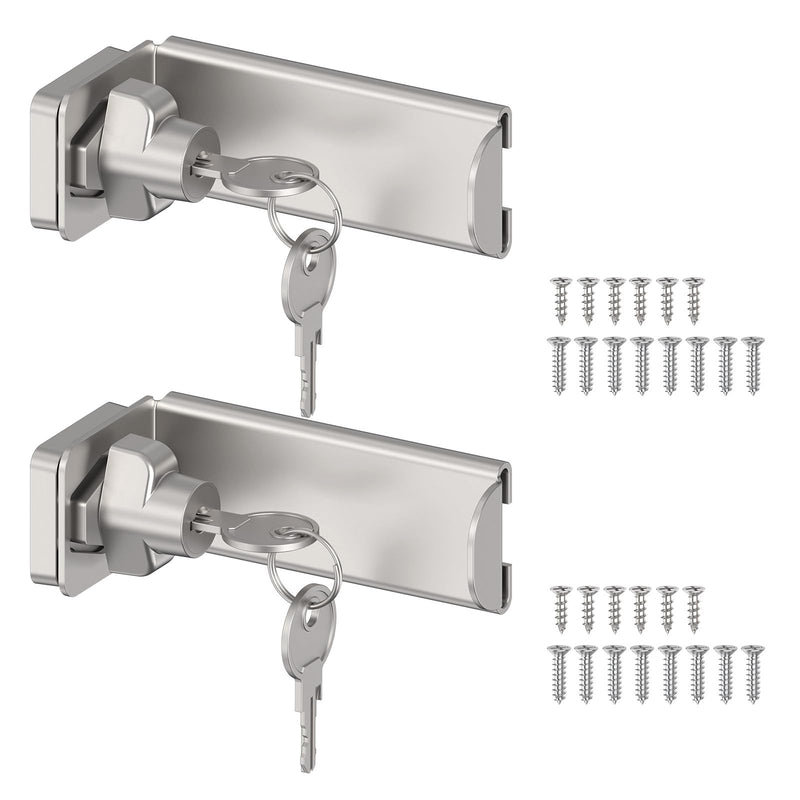 90 Degree Sliding Door Lock, Security Right Angle Hasp Latch Lock, Gate Latch Fit for Barn, Garden, Fence, Patio (Silver, 3.3 in with Key-2 Pcs) Silver
