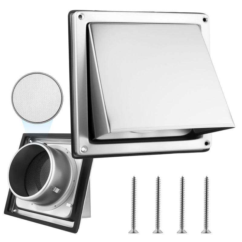  [AUSTRALIA] - 4 Inch Dryer Vent Cover Outdoor with Stainless Steel Guard Dryer Wall Exhaust Vent Cap Non-Return Flap with Sealing Gasket Grille, Easy Install(1 Pack) 1 Pack 4-Inch Insect Screen Mesh