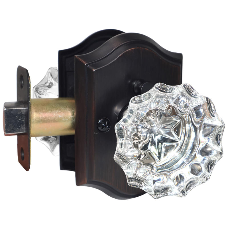 Crystal Door Knobs Interior, Oil Rubbed Bronze Antique Glass Door Knob with Lock for Bathroom Bedroom, 1 Pack Glass Doorknob Oil Rubbed Bronze-Rosette
