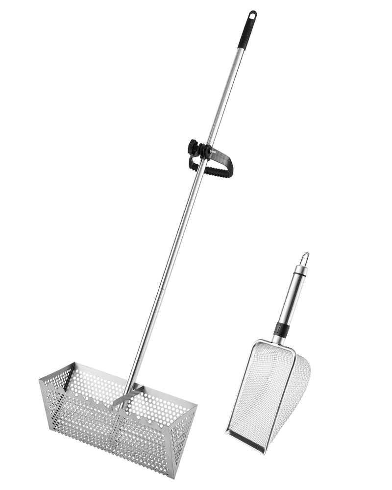 Sand Flea Rake 16" Wide - Detachable 54" Handle with Shark Tooth Screen - Steel Beach Rake for Fishing Bait, Shelling, Yard Cleaning - Saltwater Rust Proof & Portable CHW4881B