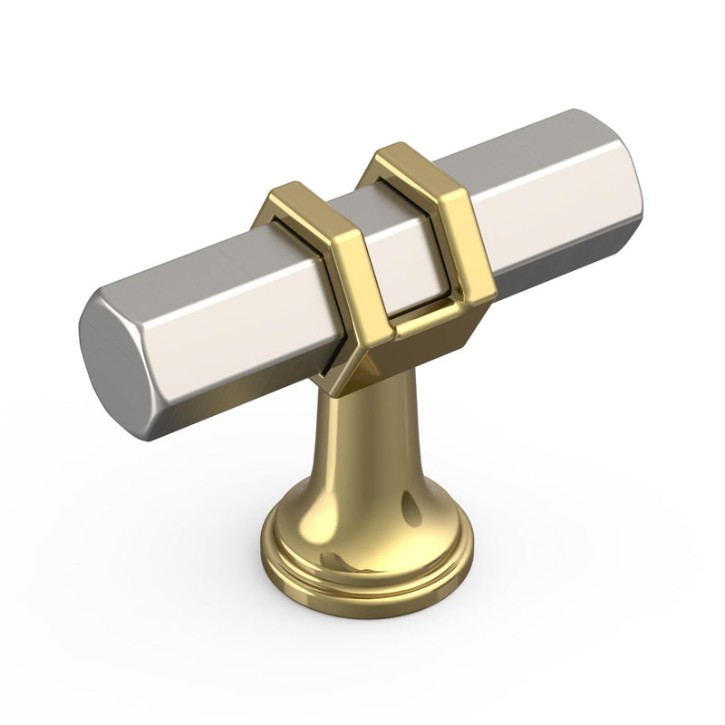 Amerdeco 10 Pack Brushed Satin Nickel and Gold Cabinet Knobs Single Hole Cabinet Drawer Knobs for Bathroom Cabinets ZH0091