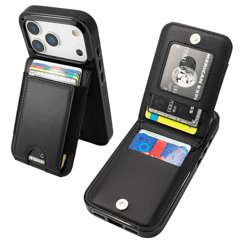 KIHUWEY for iPhone 17 Pro Case Wallet with Card Holder, Large Capacity RFID Blocking Flip PU Leather Kickstand Magnetic Clasp Shockproof Protection Credit Card Slots Cover 6.3 Inch (Black) Black