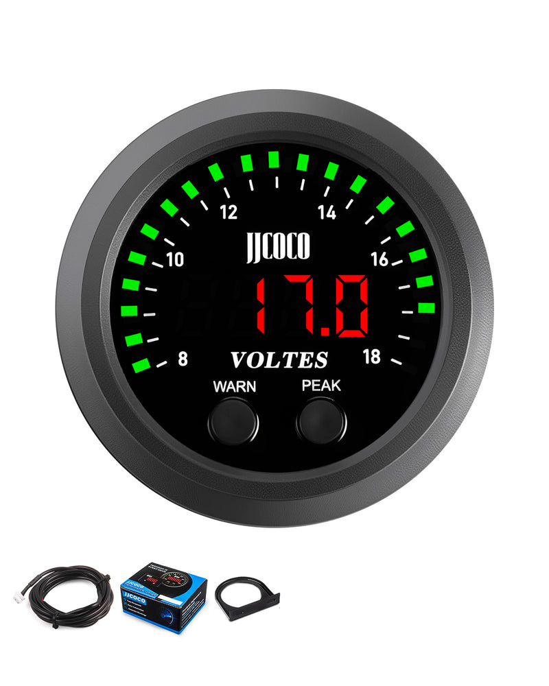  [AUSTRALIA] - 8~18V Voltmeter Gauge Digital Volt Gauge 12V/24V DC LED Display Voltage Meter Kit with Mounting Bracket for Car Truck Vehicle Automotive 2-1/16" 52mm Round Green+Red