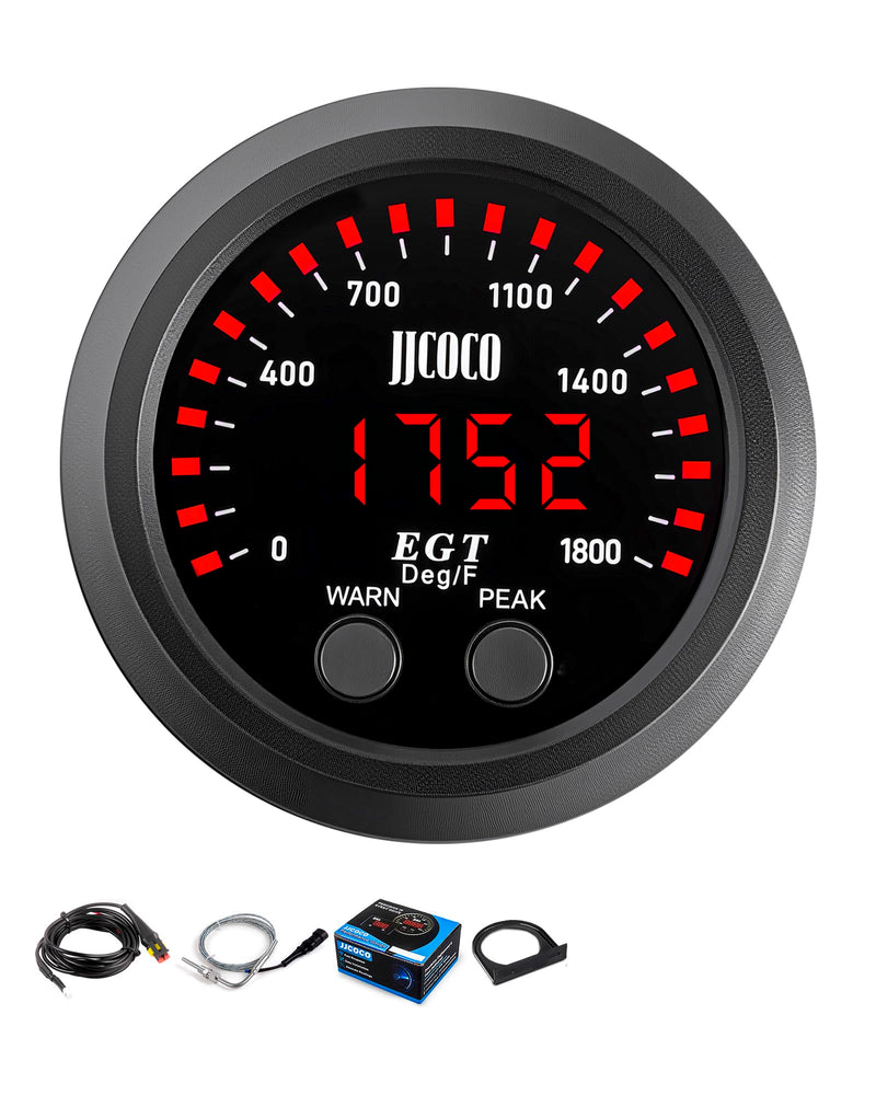 1800°F Pyrometer Exhaust Gas Temp Gauge Kit with 1/8NPT Type K EGT Sensor & Bracket LED Digital Display Exhaust Gas Temperature Meter for Car & Truck 2-1/16" (52mm)