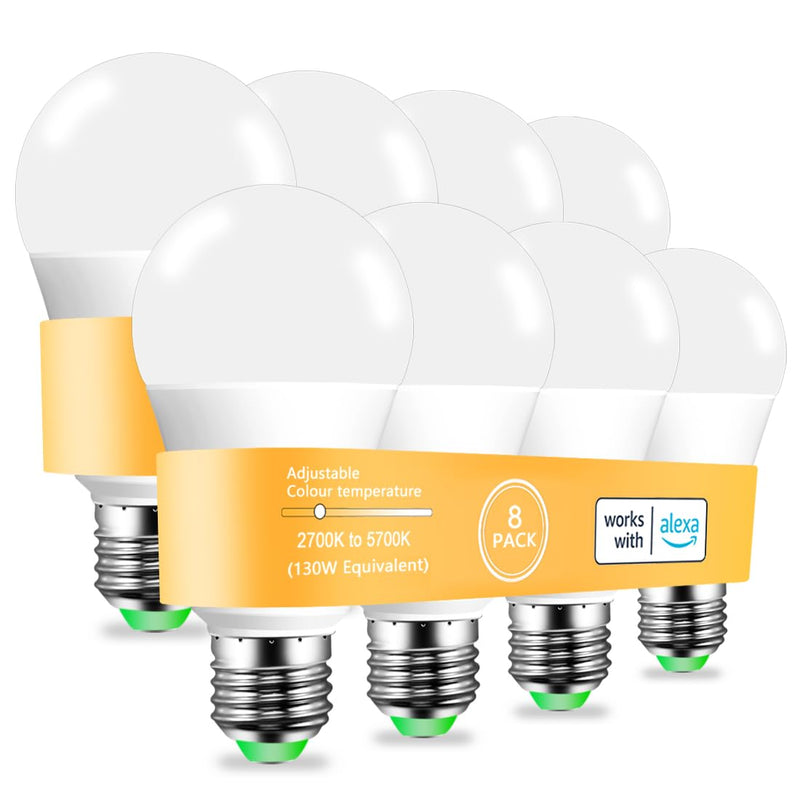 MELPO Alexa Light Bulb 130W Equivalent, Smart Light Bulbs Warm White to Daylight Tunable, A19 E26 Bluetooth LED Bulbs Controlled by BRmesh APP and Alexa only, Timing, Flicker-Free（8 Pack (8) 8