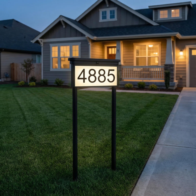 Solar House Numbers For Outside，with Ground Stake - Solar Powered Waterproof LED Light for Outdoor House Number Sign