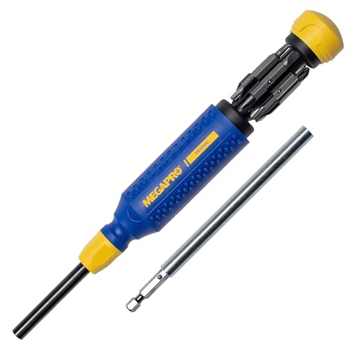 MEGAPRO® Original 15-in-1Multi-bit Screwdriver and 6" Aluminum Extension Kit | 1/4" hex shaft | Phillips, Flat, Square, Torx | Fasten hard to reach screws (Original Kit)