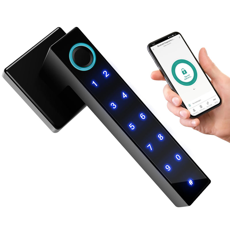 Fingerprint Door Lock, Keyless Entry Lock with Handle, Smart Door Knob with Keypad for Bedroom Hotel Office, Biometric Door Lock with App Control