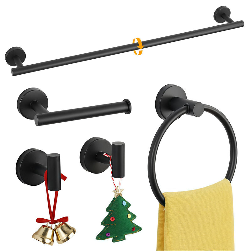 5-Piece Matte Black Bathroom Hardware Set, Towel Racks Set for Bathroom SUS304 Stainless Steel Toilet Paper Holder Wall Mounted, 24 Inch Modern Bathroom Accessories Kit A-24 Matte Black