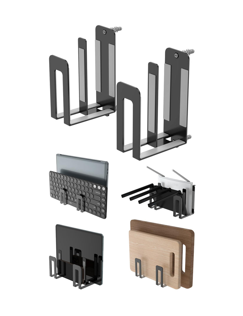 Universal Wall Mount for Laptop, Keyboard, Tablet, Kindle, Router, Modem, Metal Steel Cable Box Wall Shelf Holder Fit for Electronics Desk Side& Bedside Storage (Black) Black