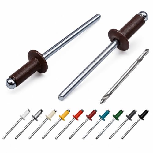 (Pack of 100) Painted Blind Rivets 5/32" x 5/16" (4.0 x 8 mm), Dome Head, DIN 7337, Aluminium Rivets and Steel Mandrel, Pop Rivets, Drill Bit Included, Chocolate Brown RAL 8017 Chocolate Brown (Ral 8017)