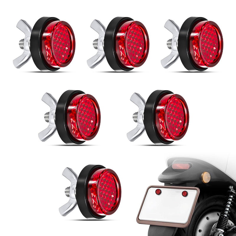 Red Reflector Motorcycle License Plate Brackets Bolts and Nuts, 6PCS Warning Reflective Screws, Bright License Plate Bolts, Round M5 Tag Screws