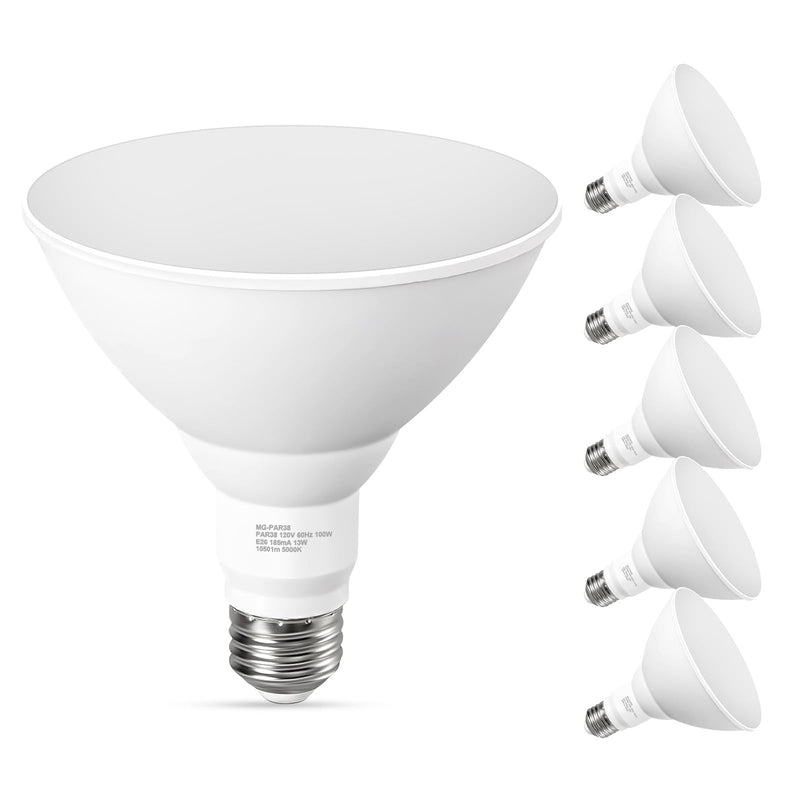 GvvooHome PAR38 LED Outdoor Flood Light Bulbs, 100W Equivalent, 5000K Daylight White, Dimmable Waterproof LED Floodlight for Porch Yard Garage, E26 Base 1050LM, 13W, 15,000 Hrs, 6 Pack
