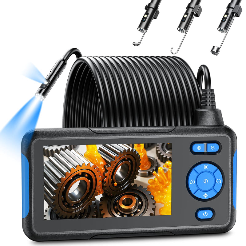 T TAKMLY Endoscope Camera with Light, 4.3'' Inspection Snake Cameras, 1080P HD Borescope, Dual Lens, IP67 Waterproof Snake Camera for Inspecting Walls, Vents, Automotive Engines, Pipes, 16.4FT Blue