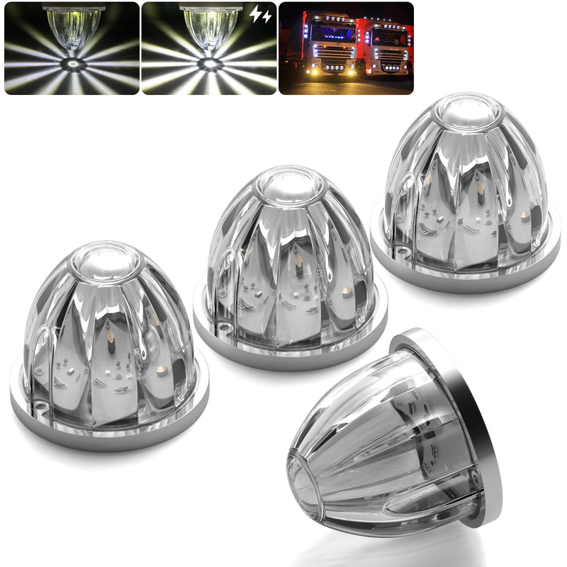 BJZ 4Pcs White Watermelon LED Strobe+Constant Marker Lights Dual Function Watermelon-Shaped Side Marker Clearance Tail Top Cap Roof Lights for Trailer Truck Semi-Trailer Heavy-Duty Truck Bus Van 4 Pack