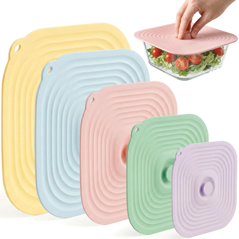 Microwave Splatter Cover for Food, 5 Pack Silicone Reusable Lids, Airtight Suction Covers for Bowls Cups Pots Pans Skillets, Heat Resistant BPA-Free, Microwave Oven Fridge Dishwasher Safe 5 Pcs