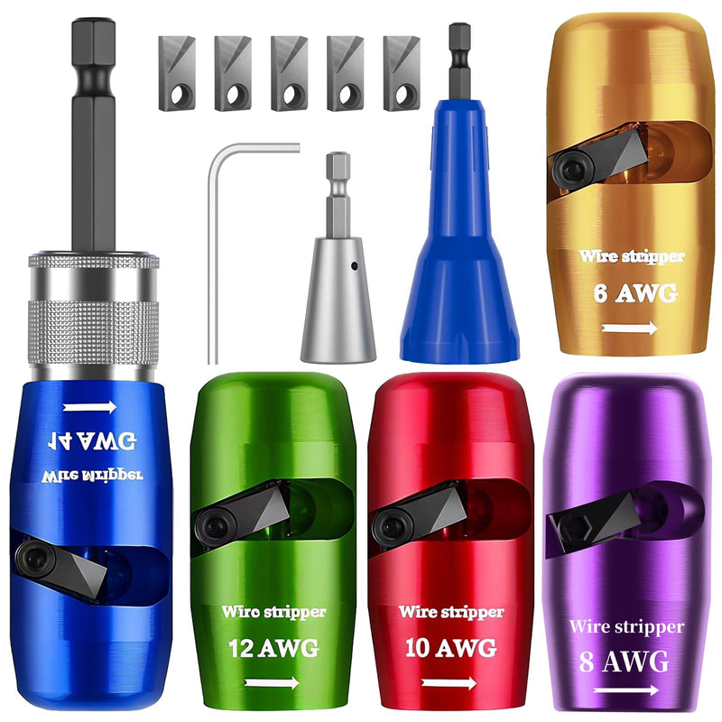 Wire Stripper Twister Tool for Drill, 2025 Upgraded Wire Stripping Tool & Wire Twisting Connector for Cutters 6-14 AWG, 8 In 1 Professional Electrician Twister Stripping with 5 PCS Blade