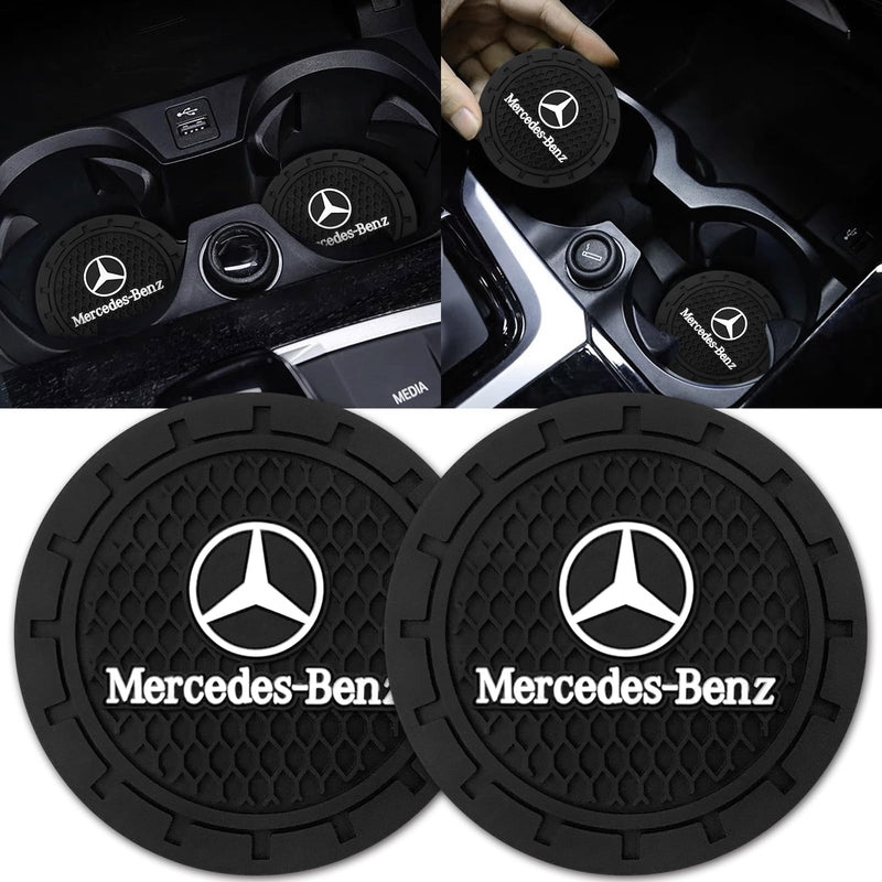 Generic Car Cup Holder Coaster for Mercedes-Benz A-Class C-Class CLA CLS AMG GLC GLE GLS Recessed Silicone Non-Slip Car Interior Accessories Drink Coaster 2.76in 2PC Black