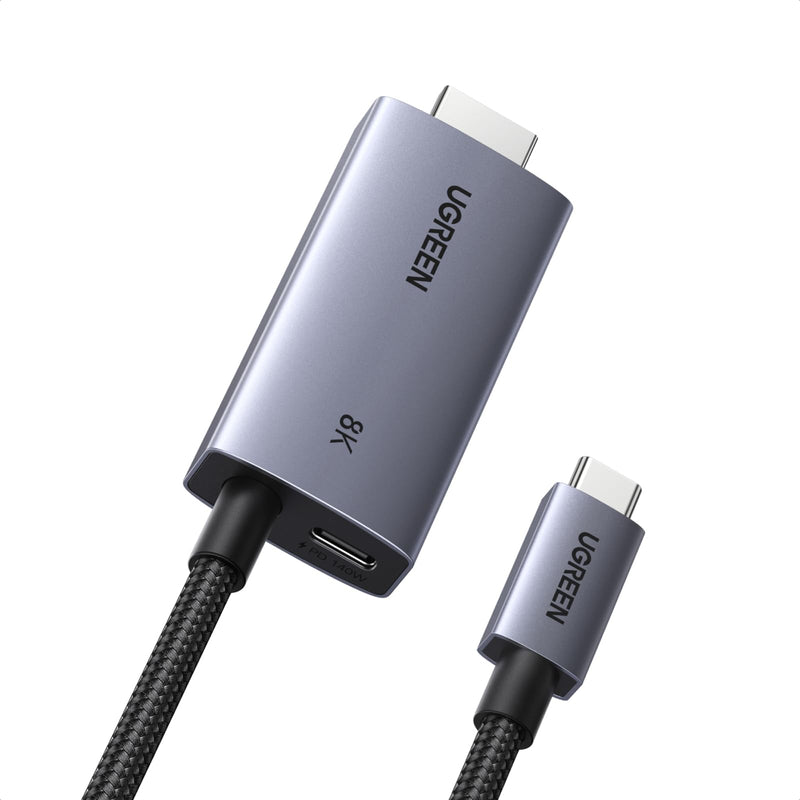 UGREEN USB C to HDMI Cable with 140W PD Fast Charging Adapter 8K@60Hz 4K@240Hz 2-in-1 Thunderbolt Unidirectional Type C to HDMI Compatible with iPhone, SteamDeck, MacBook, iPad, Galaxy S26, XPS, 6.6FT