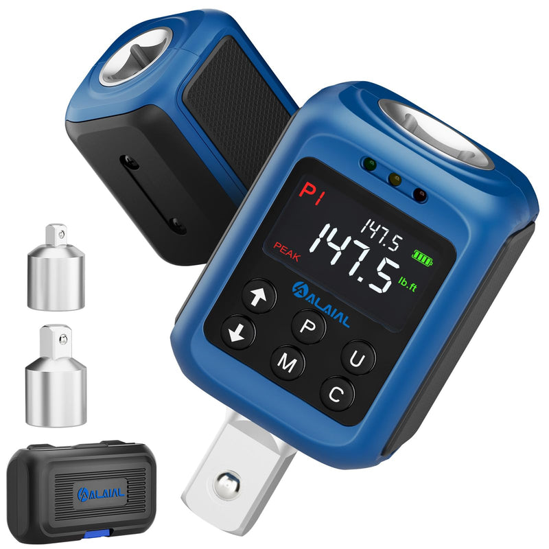 Digital Torque Adapter 1/2", 2.2-147.5 Ft-lb/3-200 Nm, Digital Torque Wrench Converter with ±2% Accuracy, Buzzer and LED Indicator, 2 Modes, 4 Units, 3/8'' & 1/4'' Adapters for Car, Moto