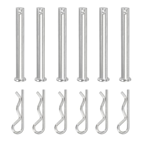 Clevis Pin with R Shaped Spring Cotter Pin M10x90mm Single Hole Clevis with R - Clip Fits for Automotive Mechanics Cars Trucks, (6 Pcs, Silver)