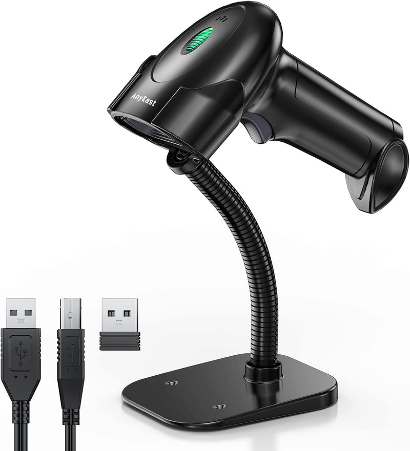 Barcode Scanner with Stand, 2D 1D Code Bluetooth Scanners and Wireless Barcode Scanner, USB Wired Scanners for Computer POS, Handheld Bar Code Reader for Warehouse Library Supermarket