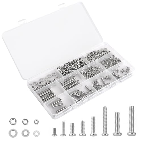 351pcs 304 Stainless Steel Cross Recessed Machine Screw Bolts Nut Washer Assortment Kit - (M3/M4/M5) 8 Sizes for Mechanical Assembly, DIY Projects, Electronics Repair.