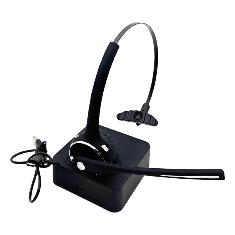 Trucker Bluetooth Headset with Noise Cancelling Mic - 15H Working Time, Wireless Headset V5.2, Comfort for Long Drives, Call Centers & Office Use (with Charging Base)