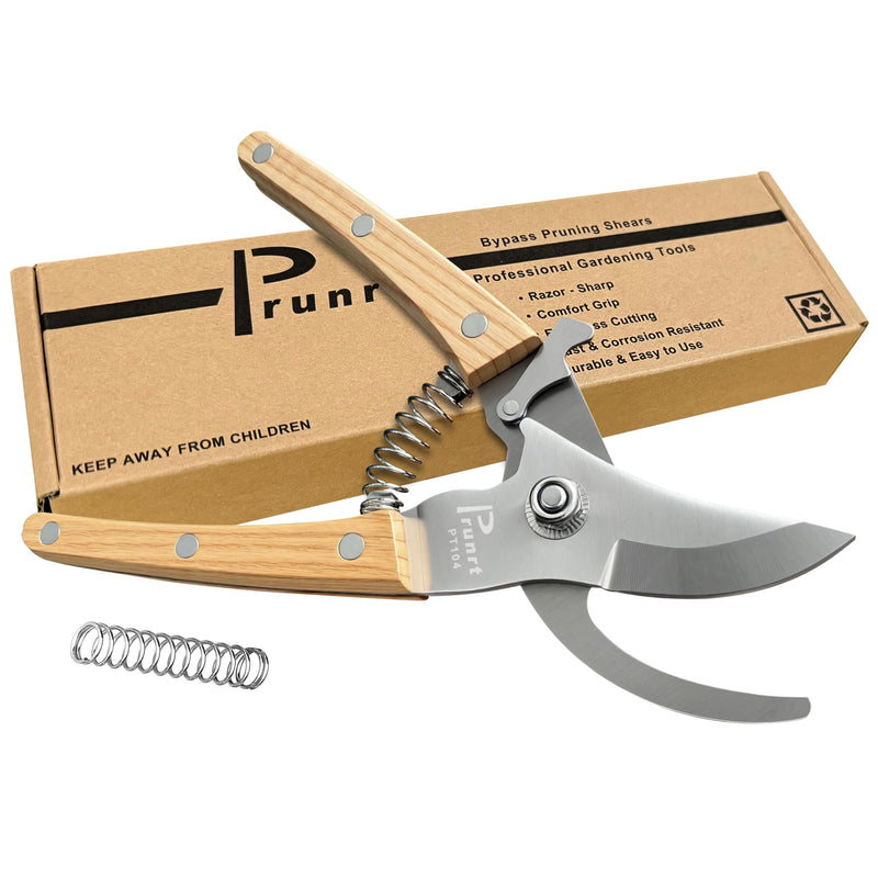 Pruning Shears for Gardening - 7.5" Hand Pruners with High Carbon Steel Blade, 5/8" Cutting Capacity, Ergonomic Wood-Inlaid Steel Handles, Safety Lock & a Spring Included - Garden Clippers