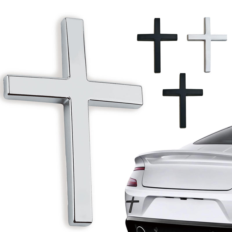 4 PCS Metal Jesus Christ Cross Badge Stickers for Car & Truck Body Fender Tail - 2.5"×1.8" 3D Christian Auto Emblem Decal, Self Adhesive Waterproof Exterior Decoration Accessories (4, Silver+Black) 4