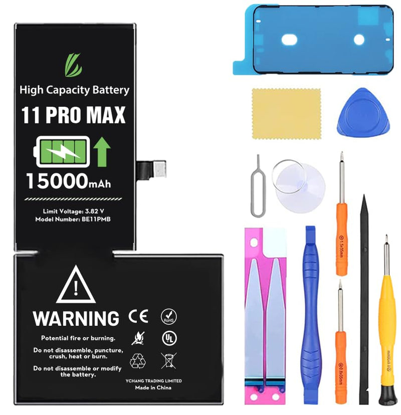 LL TRADER Battery for iPhone 11 Pro Max 15000 mAh High Capacity Replacement Battery for iPhone 11 Pro Max, (A2161、A2220、A2218) with Full Set Repair Tool Kit for USA 2025 11ProMax-15000