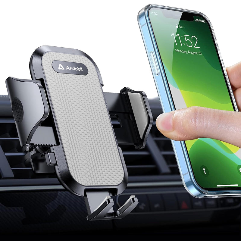 andobil 2026 Upgraded Car Phone Holder Mount for Vent, Military Sturdy Metal Clip Air Vent Phone Holder for Your Car Easy Used Cell Phone Car Mount for iPhone 17 16 15 14 13 12 Pro Max Samsung Grey