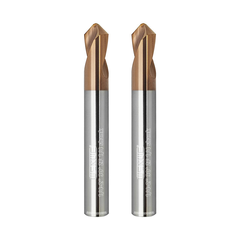 Tools Chamfer End Mill,Drill Tip with Cutting Edge for Carving, Drilling and Chamfering Suit for Alloy Steel, Hardened Steel, 90 Degree 2 Flute(1/4-2"-2CPS) Drill 1/4-2 1PCS