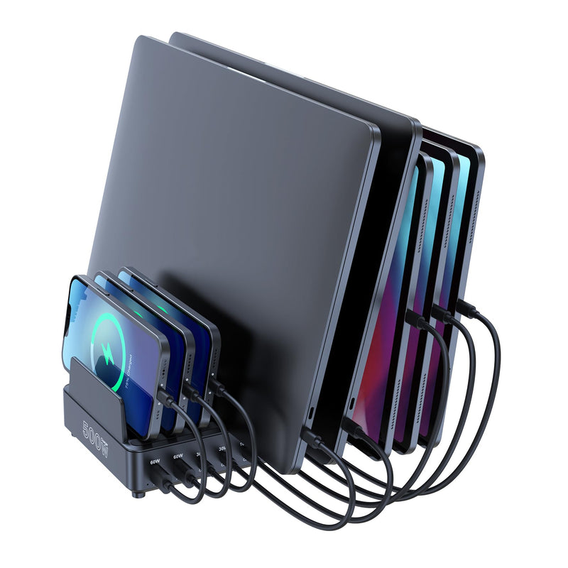 chipofy 500W Charging Station for Multiple Devices, 10-Port Multi USB C Fast Charger Station with Organizer Stand for MacBook Laptop, iPad, iPhone 16 15 Pro Max, Galaxy S25/S24 (No USB Cables)