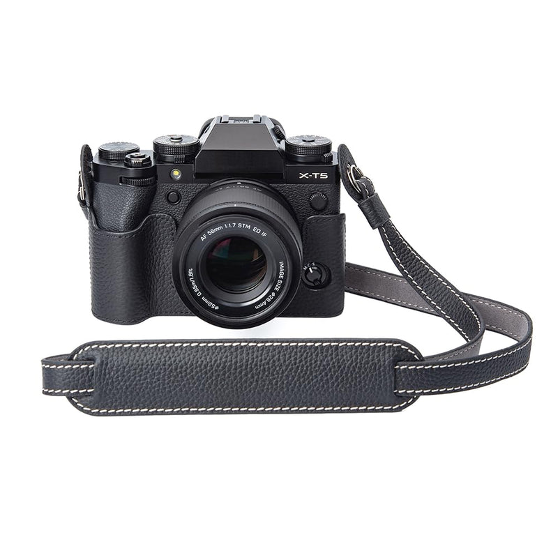 X-T5 Vintage Genuine Leather Camera Case Half Leather Camera Protector with Shoulder Strap for Fujifilm X-T5