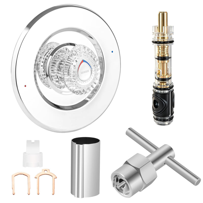 Shower Trim Kit, Compatible with Moen T470 Chateau Shower Trim Kit, With Replacement Cartridge and 104421 Removal Tool, Escutcheon, Shower handle, Tubes and Screws, Chorme Polished Chrome
