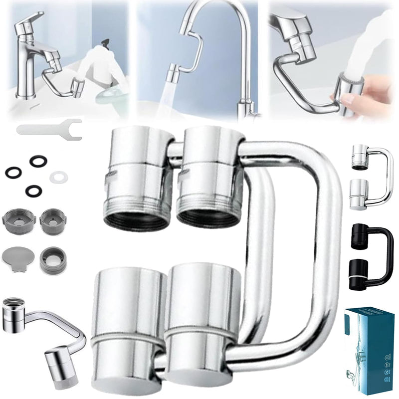 Universal Sink Faucet 1440° Rotatable Faucet Aerator Extension, U Shaped Faucet Extender, 360° Rotating Faucet Extender for Bathroom Sink/Kitchen, Sink Faucet Extender, 2 Modes Adjustable (2*Silver) 2*Silver