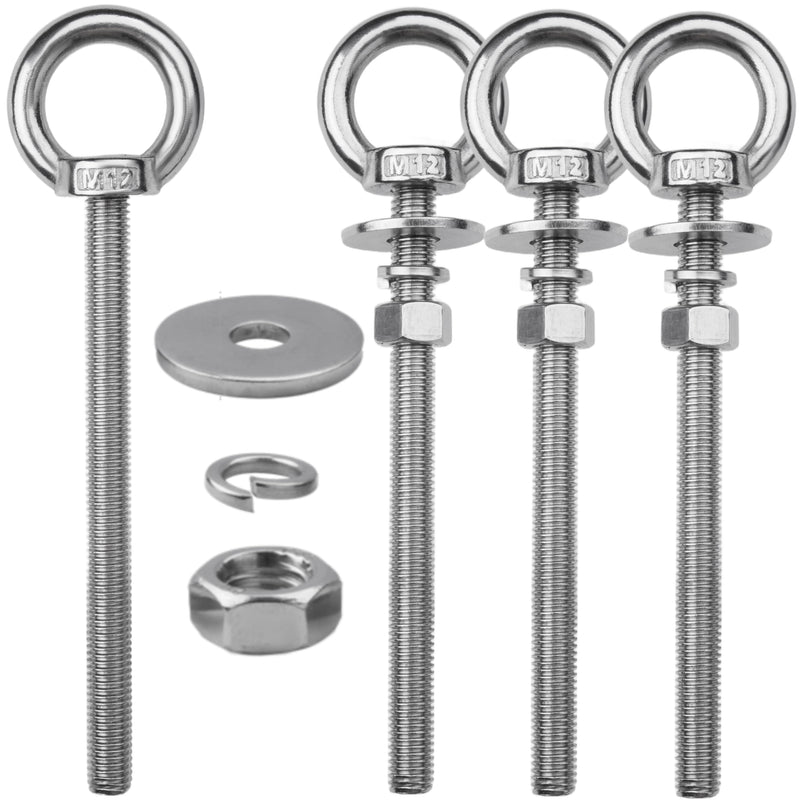 4 Pack M12 Stainless Steel Eye Bolts with Nuts, 1/2" x 6" Long Lifting Ring Eye Bolt， Eye Bolts Heavy Duty for Hang Tie Down Outdoor (4, M12x153mm (1/2"x6")) M12x153mm (1/2"x6") 4