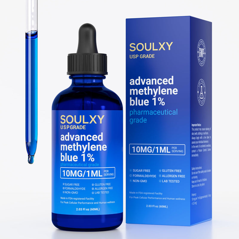 Advanced Methylene Blue 1% USP Pharmaceutical Grade - Methylene Blue Drops 99.9% Pure Solution for Balance, Clarity, Focus and Cellular Support - Vegan, Non-GMO, Dye Free 10 mg / 1 ml - 60 ml