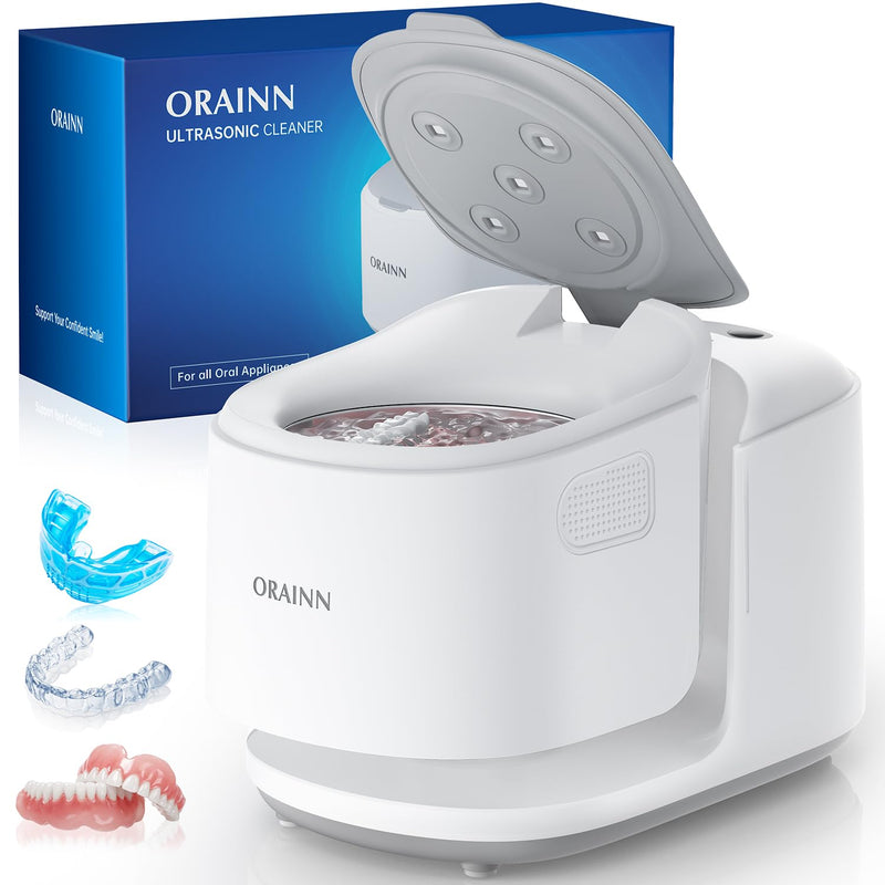 30W Ultrasonic Retainer Cleaner Machine,IPX7 Waterproof Dental Cleaning Pod,45kHz Denture Dome With UV Light,3 Modes, Digital Timer for Night Guard, Mouth Guard, Braces with 230ml Tank(Grey) Grey