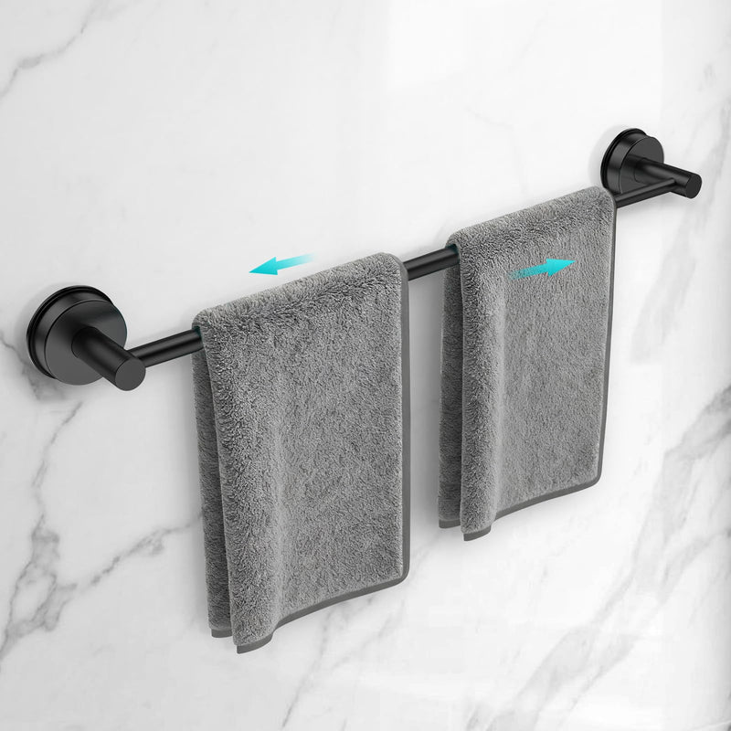 Adjustable Suction Cup Towel Bar for Bathroom Wall,14.6Inch~24 Inch Towel Racks for Bathroom,Stainless Steel Bath Towel Holder for Shower(Matte Black) Black-1pc 14.6-24"