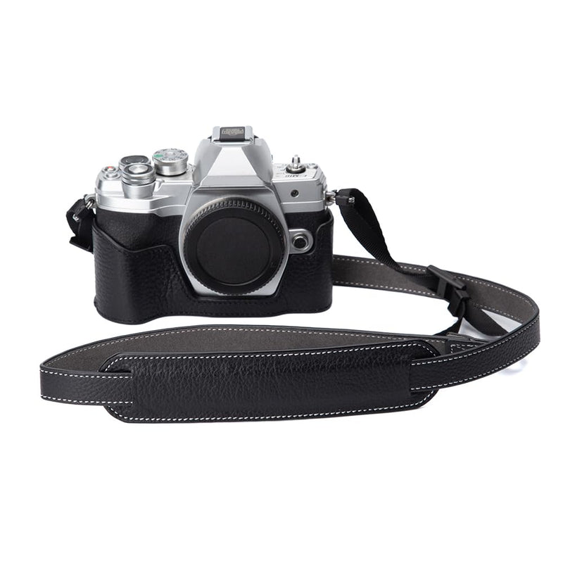 E-M10 Mark IV Vintage Genuine Leather Camera Case，Half-Wrap Camera Protector For Olympus OM-D E-M10 Mark IV (Black set) Black set