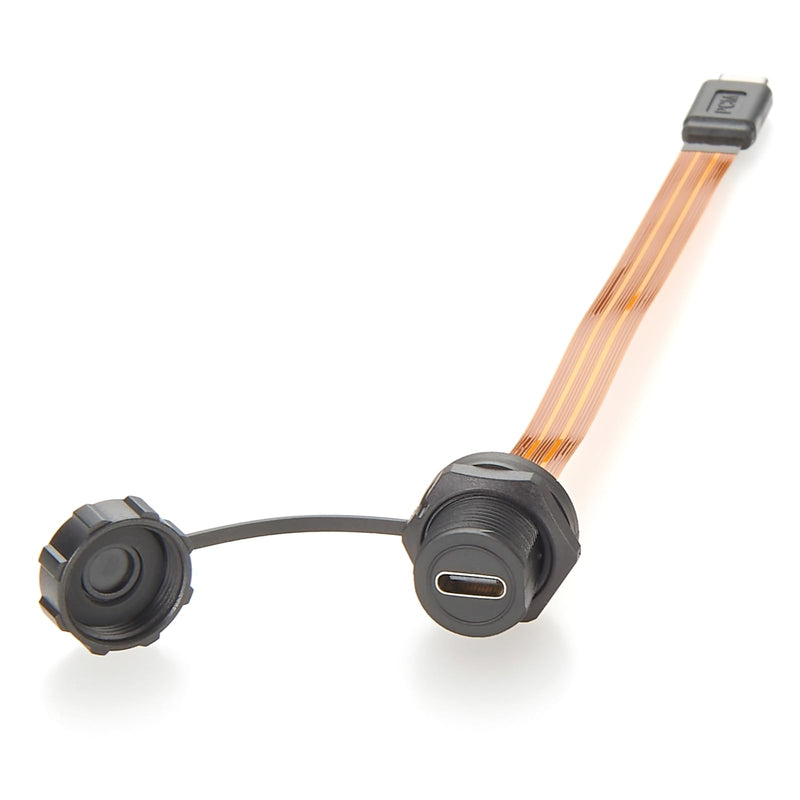 IP67 USB 3.1 Type-C Male to Female Extension Cable 10Gbps Flush Panel Mount USB 3.1 Gen2 C FPC Ribbon Flat Slim Cable 100W for Data Transfer Charging, Cabinet, Embedded PC, Automation(0.2m)