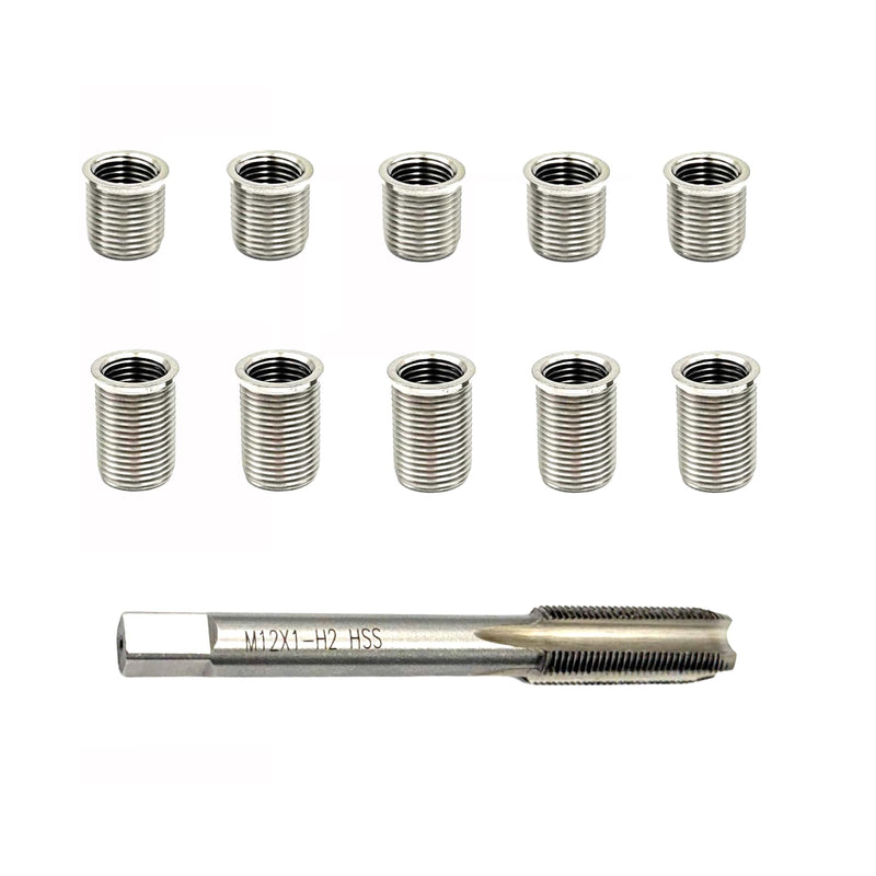 1 Set Spark Plug Thread Repair Replacement Kit, Stainless Steel M10x1.0mm Inserts and M12x1.0 Tap Kit for Automotive Engine Repair