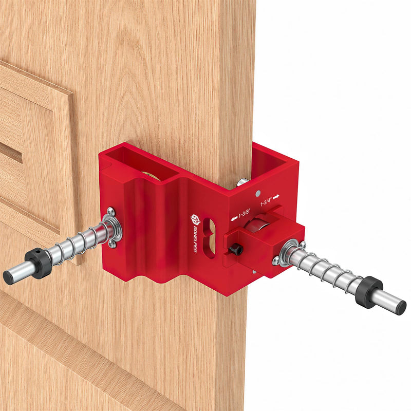 Door Lock Installation Kit for 1-3/8" and 1-3/4" Wooden Doors with Guide Template, Aluminum Alloy Door Hole Drilling Kit, Door Lock Jig Clamp Design Fits 2-3/8" and 2-3/4" Backsets, Drill Bit Included