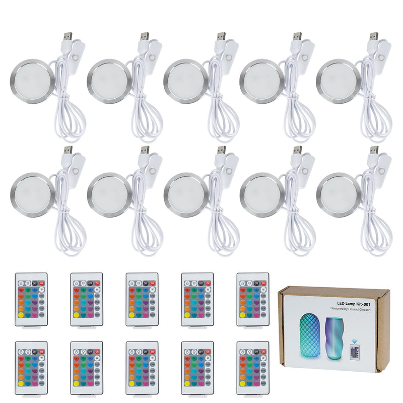 10PCS Remote Control RGB LED Lamp Kit 001 for Bambu Lab H2D/X1/P1P/A1 Multicolor Includes Button Battery Makerworld for Anycubic Makeronline 3D Printer Light DIY Hardware Model Parts USB 10 PCS RGB LED Light