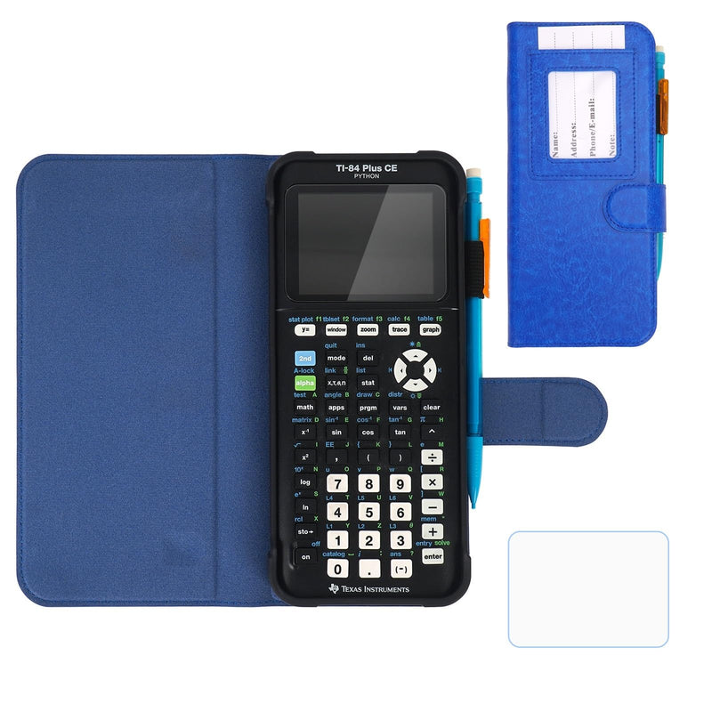 YouKnow PU Leather Protective Case for Texas Instruments TI-84 Plus CE Color Graphing Calculator with ID Card Slot (Only Case) (Blue) Blue