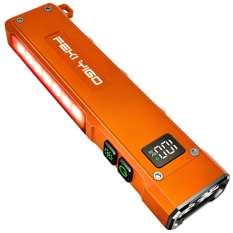 Feki Yigo Flat EDC Flashlight Rechargeable - 1800 Lumens LED Pocket Flashlight with 365nm UV Light, RGB Modes, Magnetic Base, Digital Display,IPX4 Waterproof for Camping, Emergency, Mechanics (Orange) Orange